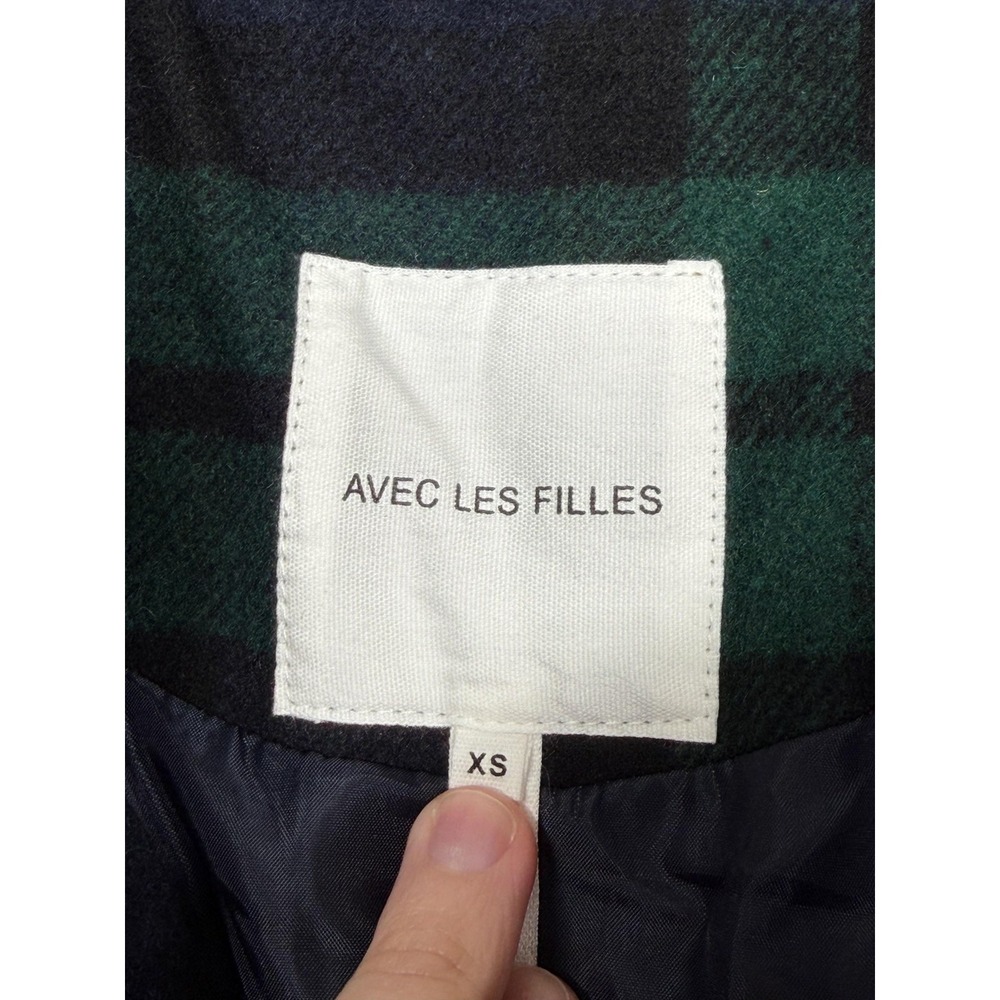 Avec Les Filles Coat Womens XS Navy Green Tartan Plaid Double Breasted Academia - Picture 6 of 11